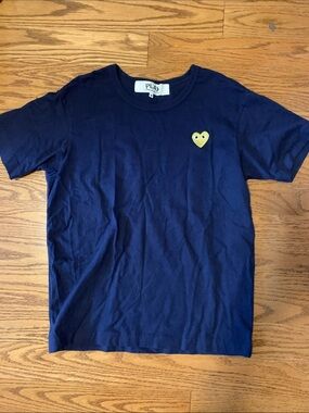 Comme des Garçons Play Navy Short Sleeve Tee with Yellow Heart